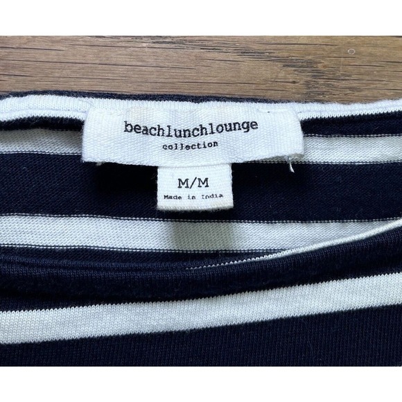 Beach Lunch Lounge Striped Top Ruffle Tulle Cuff Preppy Navy White Size Medium - Picture 7 of 11